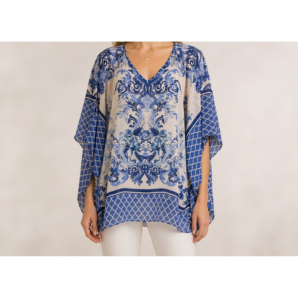 Susan Graver Sheer Resort Flowy‎ Lightweight Tunic Kimono Boho Beach Tops Large